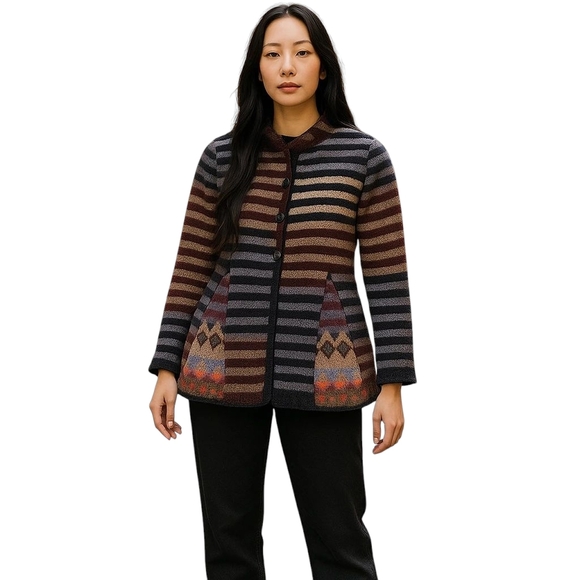 Forever Amano Cardigan Women Small Medium Patchwork Wool Alpaca Colorful Sweater - Picture 1 of 10